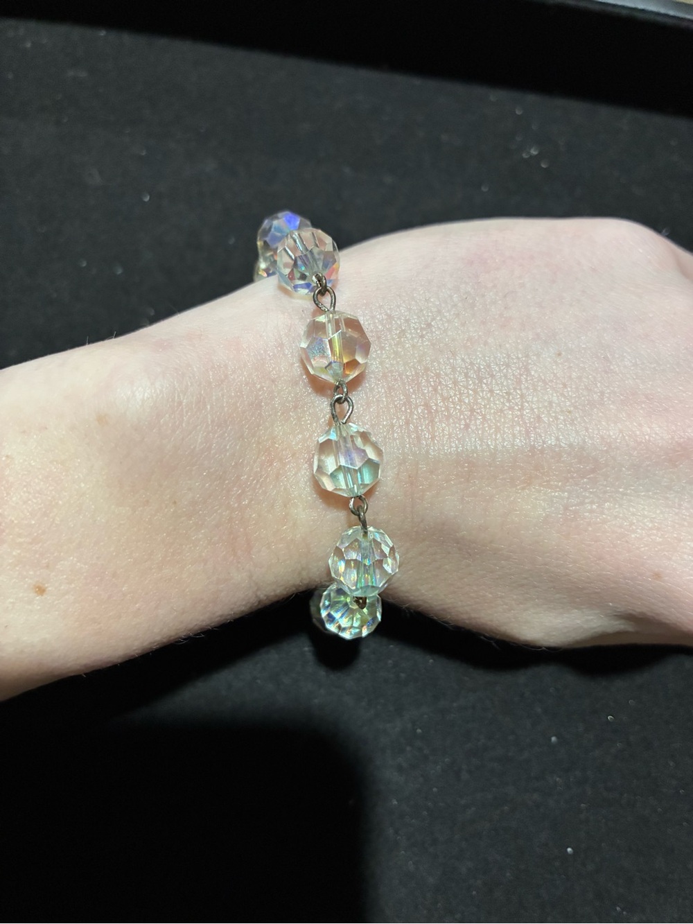 Vintage AB Crystal Silver Tone Chain Bracelet